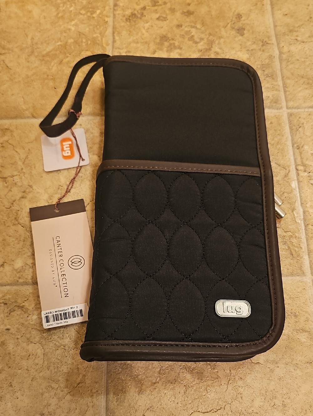 lug Black Quilted LASSO Travel Organizer with Brown Trim